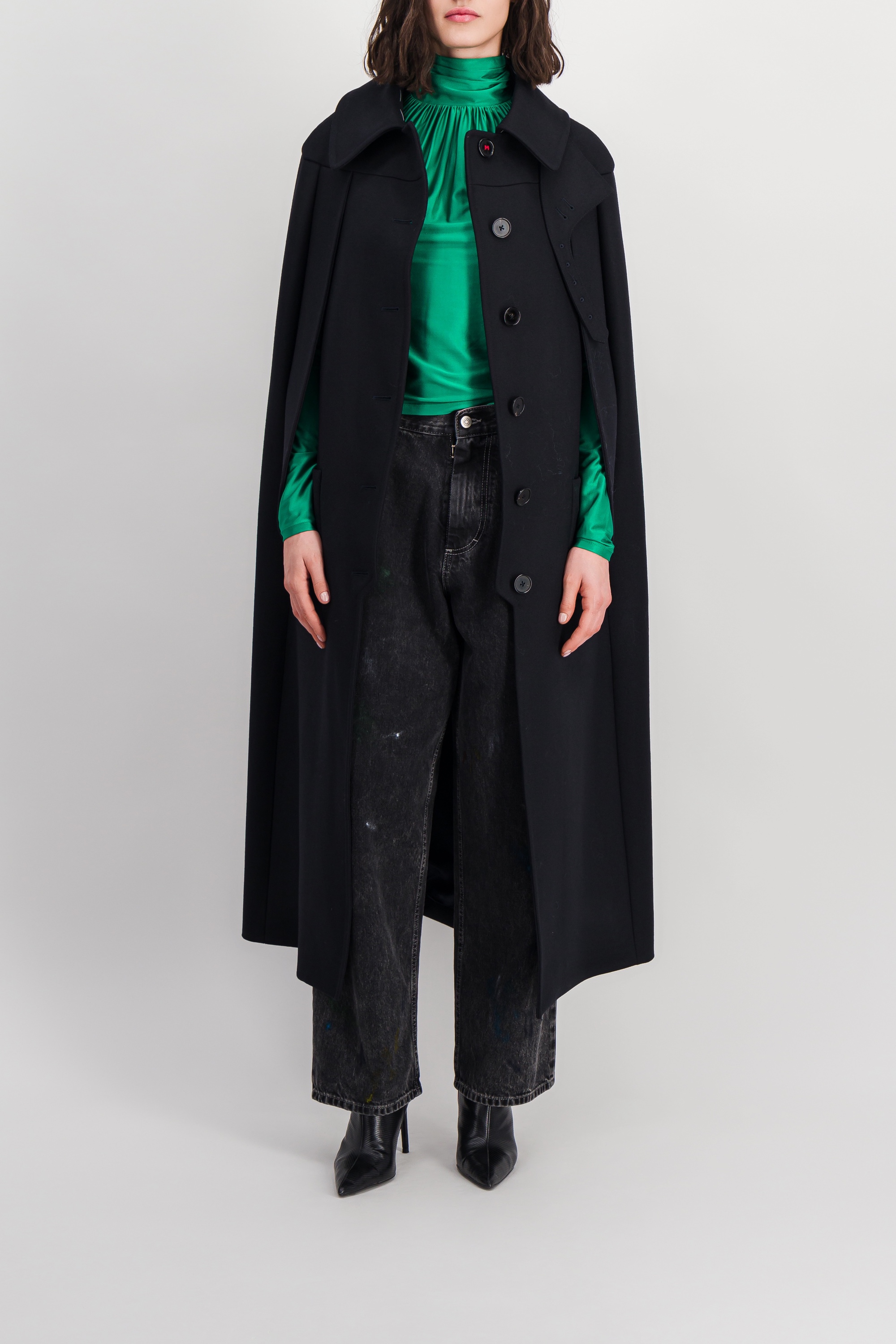 Maison Margiela Long Wool Cape Coat In Blue | ModeSens