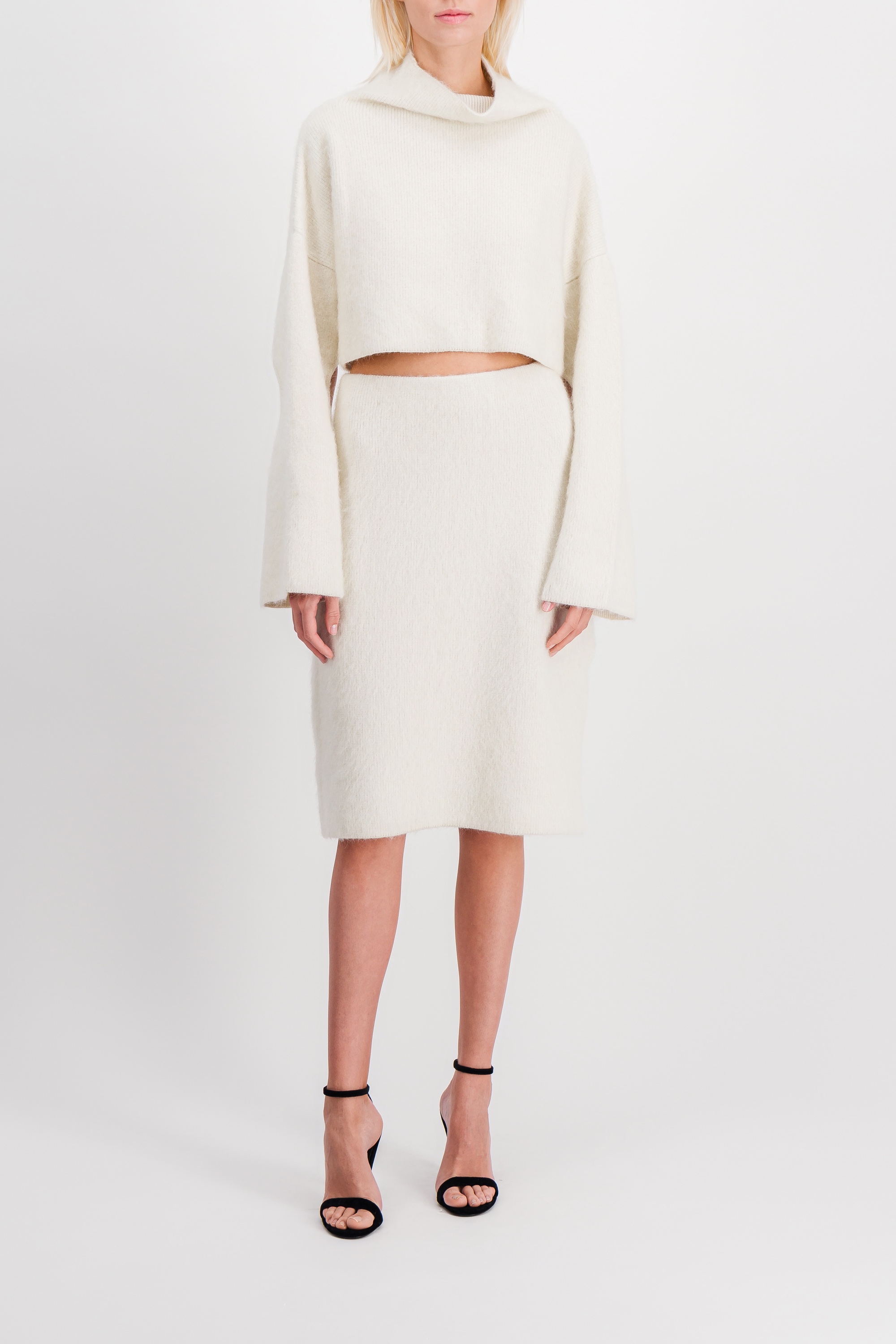 Shop Jw Anderson Slit Pencil Knit Skirt In White