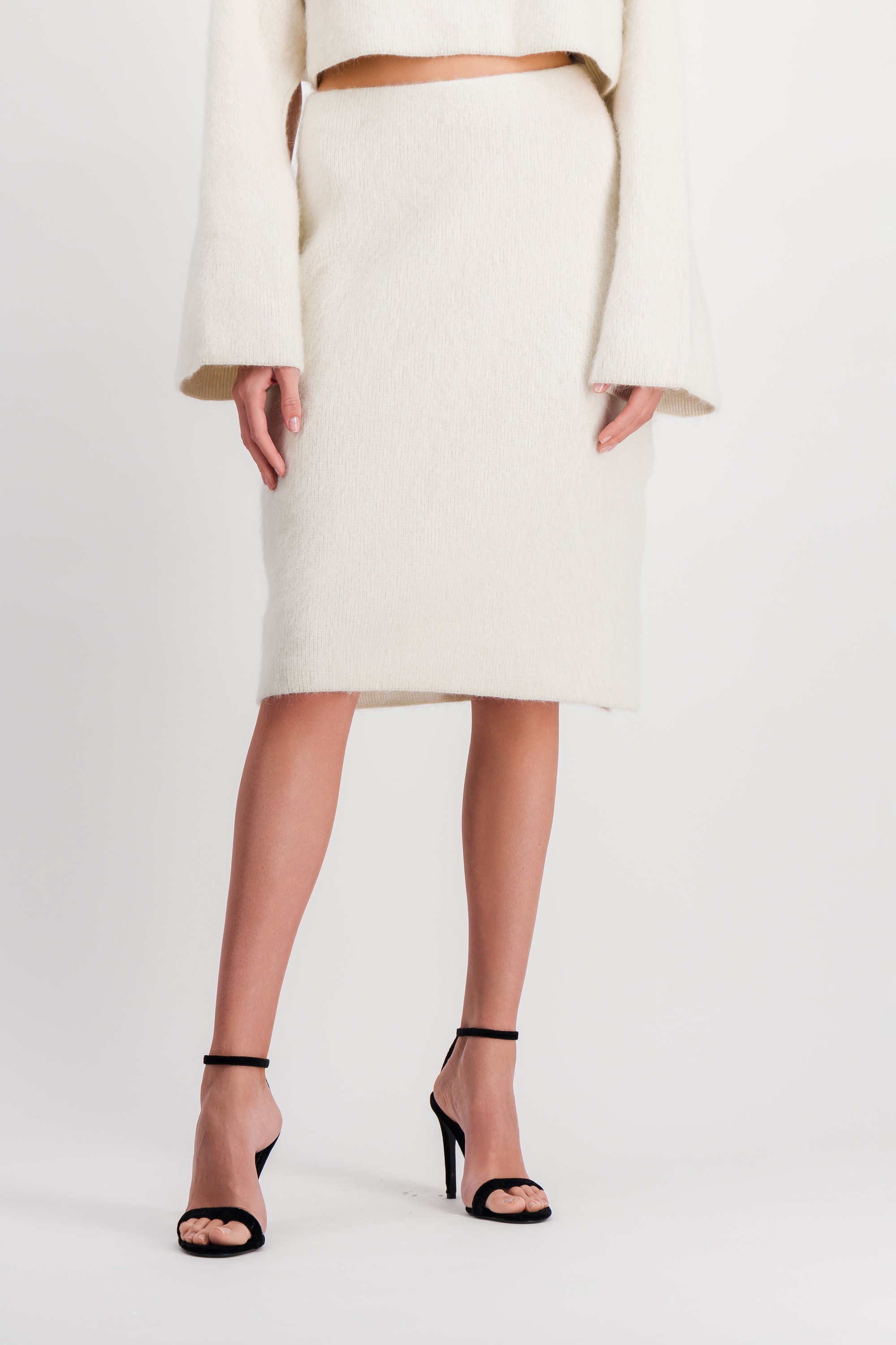 Shop Jw Anderson Slit Pencil Knit Skirt In White