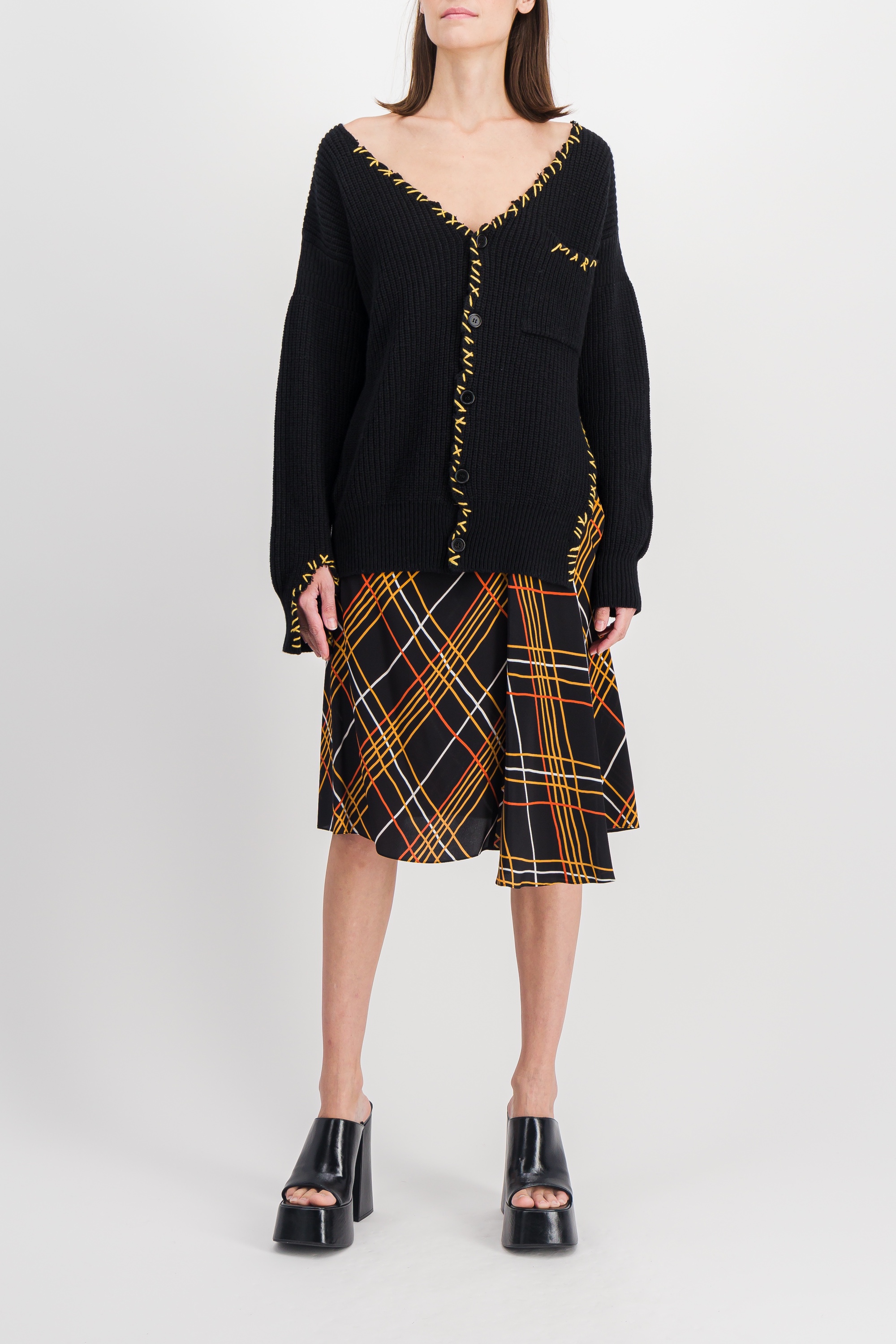 Shop Marni Asymmetric A-line Check Skirt In Black