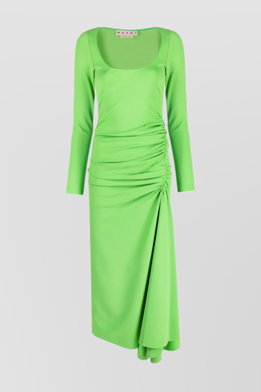 Shop Marni Asymmetric Draped Long Sleeve Midi Dress In Green