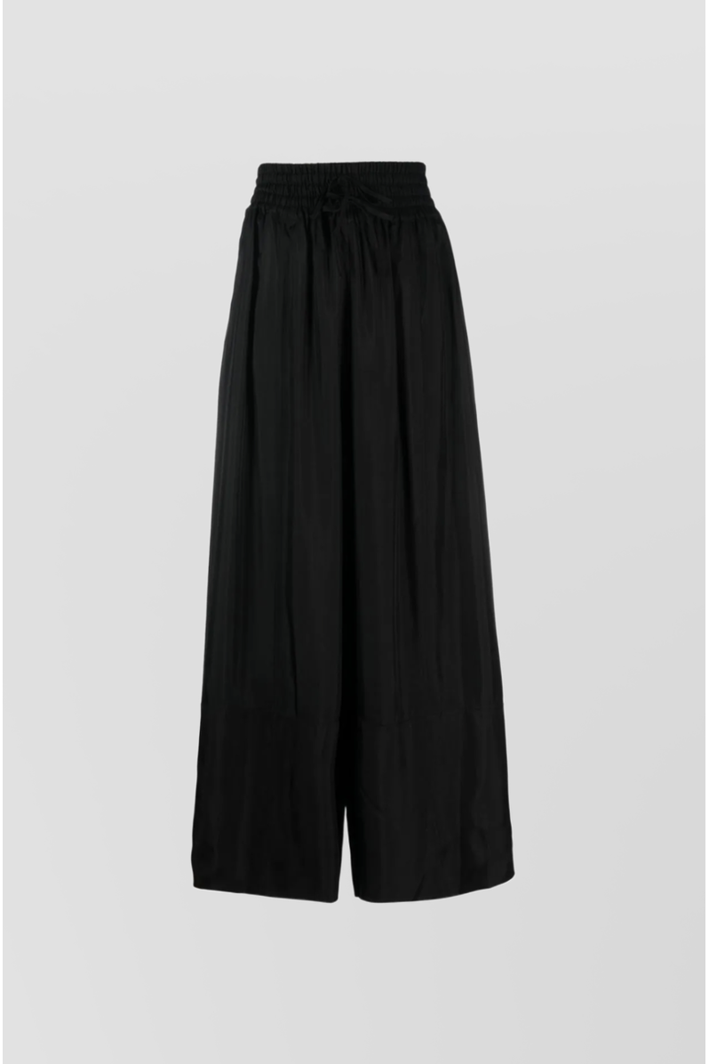 Shop Jil Sander Ivory Extra Wide Leg Pants In Fluid Washed Viscose With Drawstring Wide Belt In Black