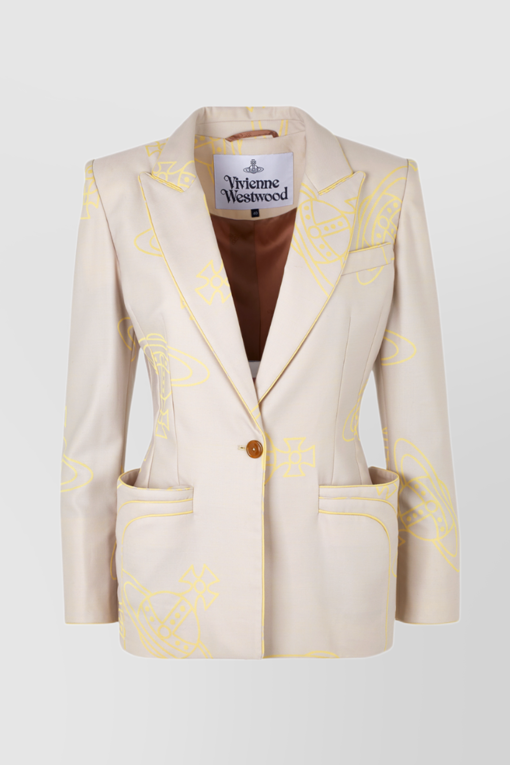 Shop Vivienne Westwood Printed Rita Tailoring Blazer With Wide Pockets In Beige