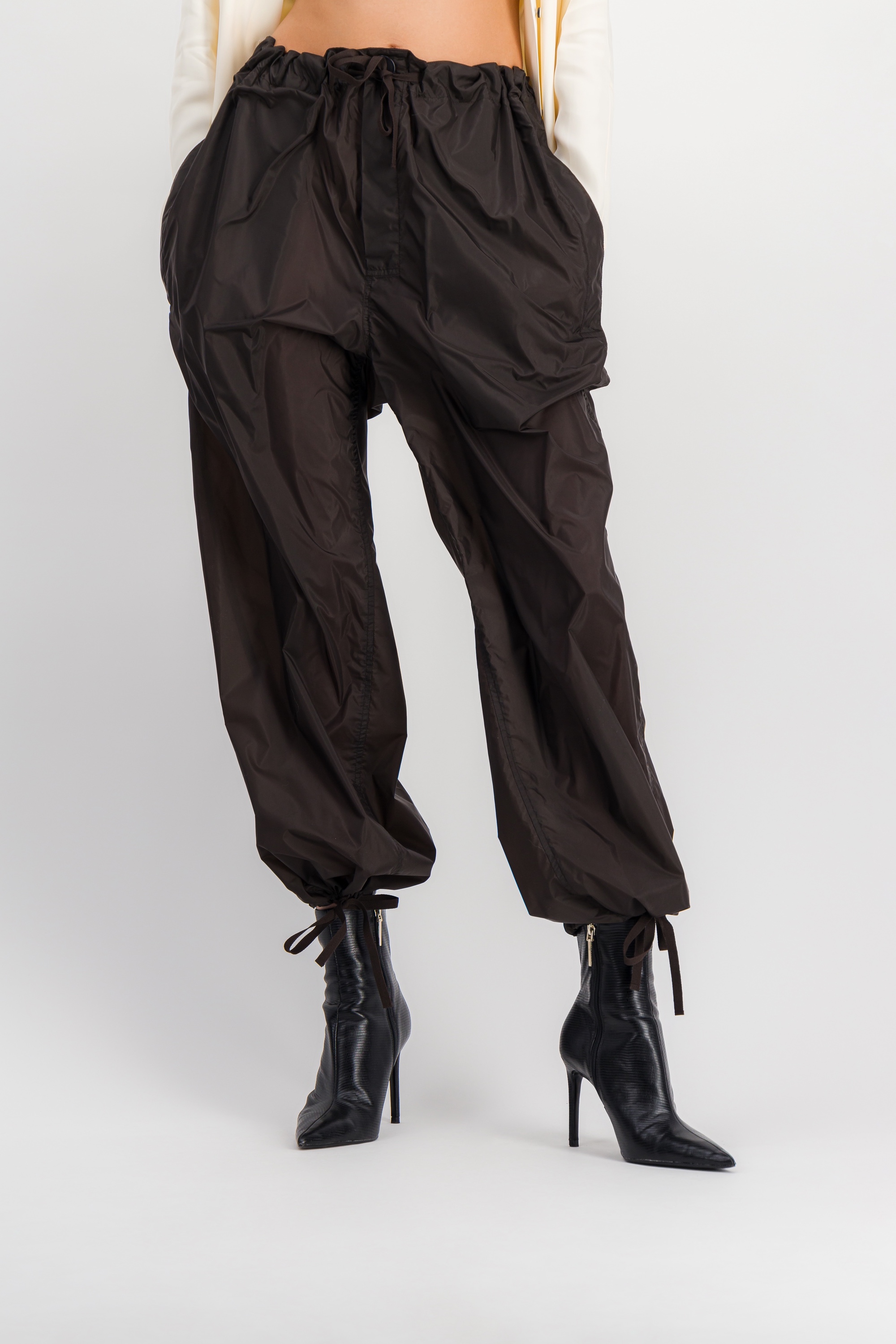 Maison Margiela Transparent Nylon Loose Wide Leg Pants In Brown