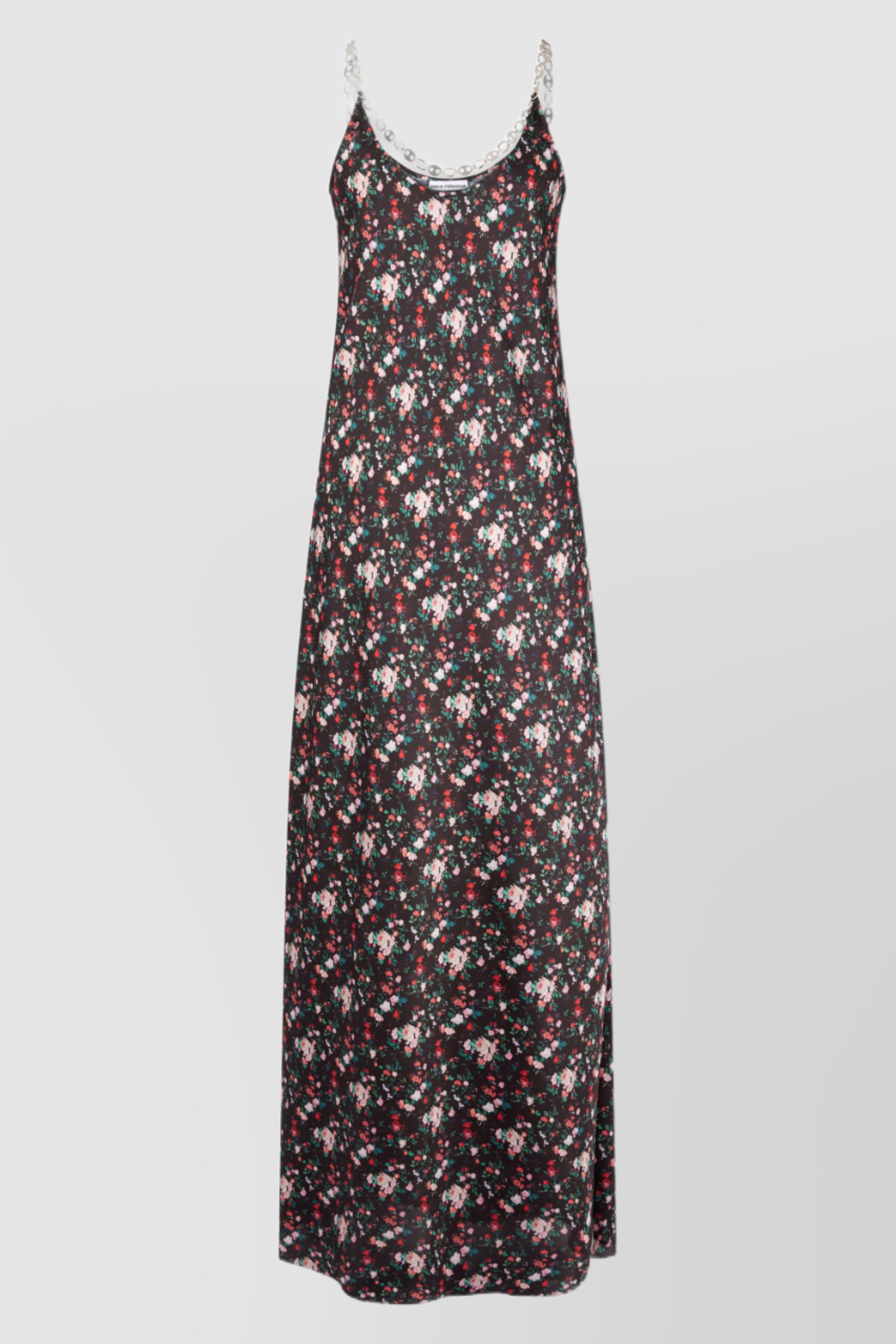 Shop Paco Rabanne Floral Print Fluid Maxi Dress With Chain-link In Pink