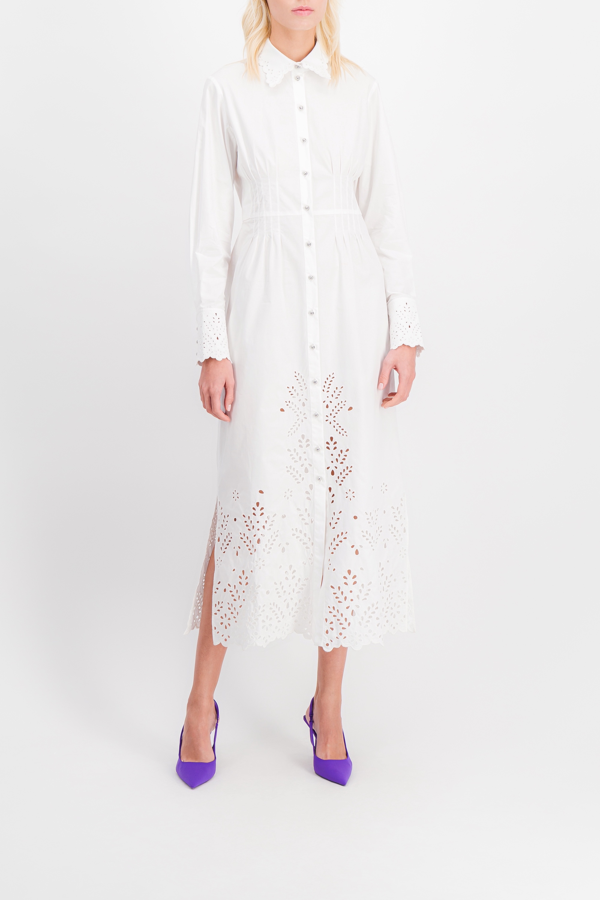 RABANNE WHITE MAXI SHIRT DRESS WITH BRODERIE ANGLAISE,23PCRO544CO0409