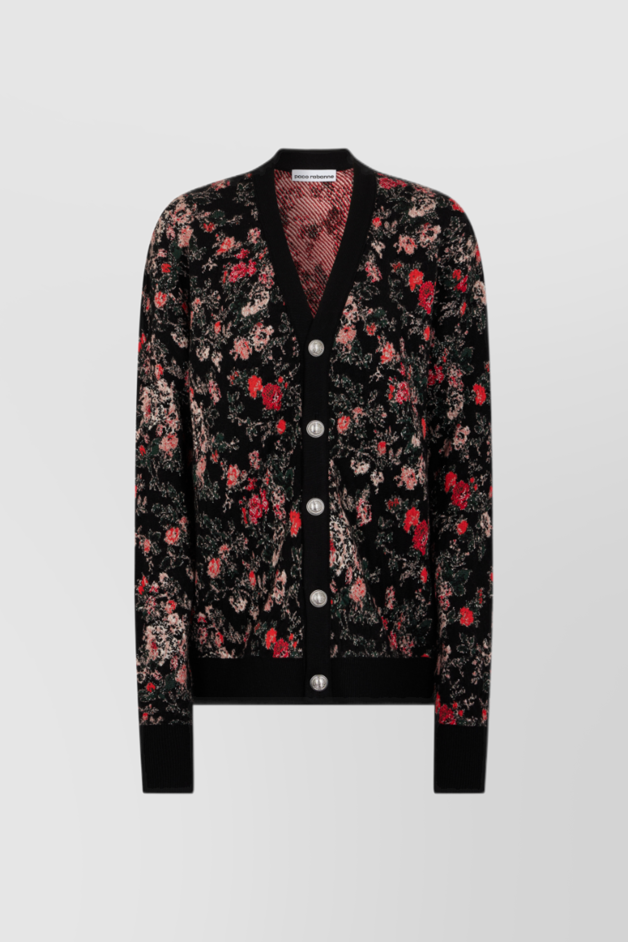 Shop Rabanne Loose V-neck Knit Jacquard Flower Cardigan In Multi