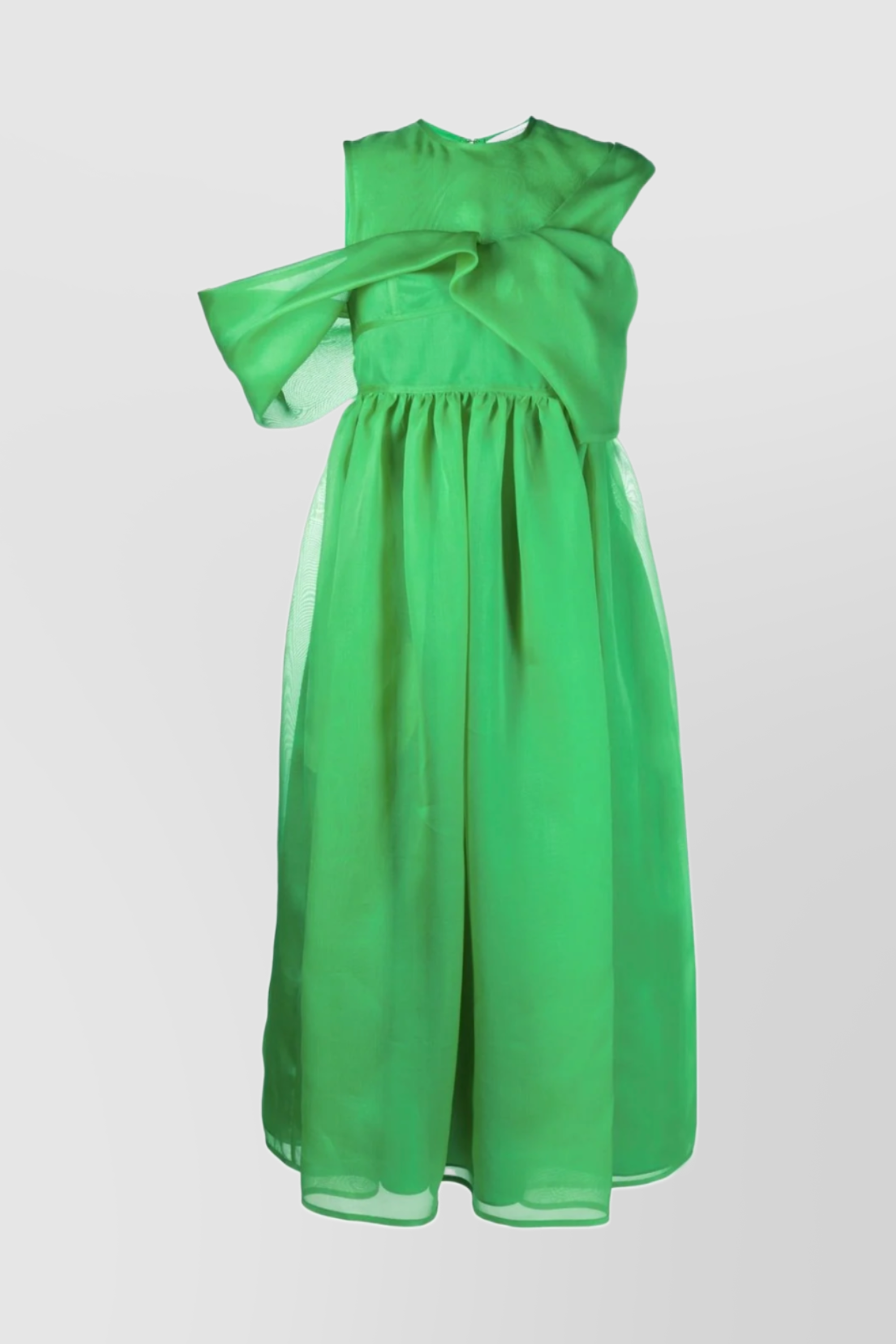 Shop Cecilie Bahnsen Sleveless Organza Maxi Dress With Draped Top In Green