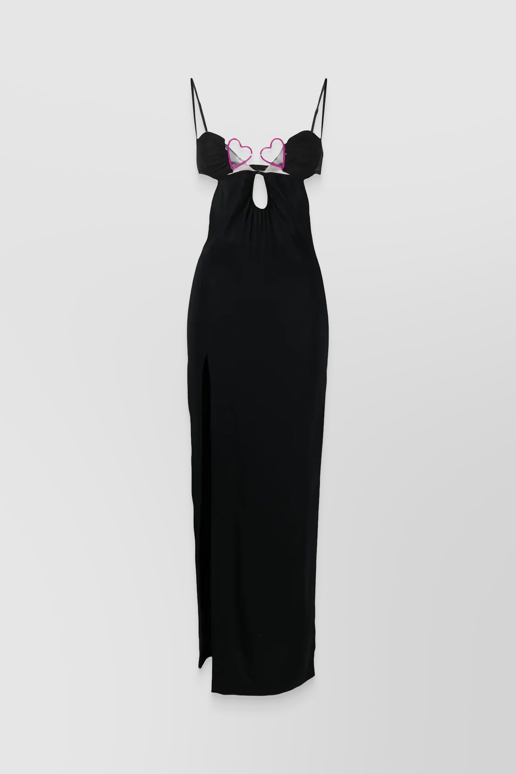 Shop Nensi Dojaka Heart-padded Bra Maxi Slip Dress With Side Slit In Black