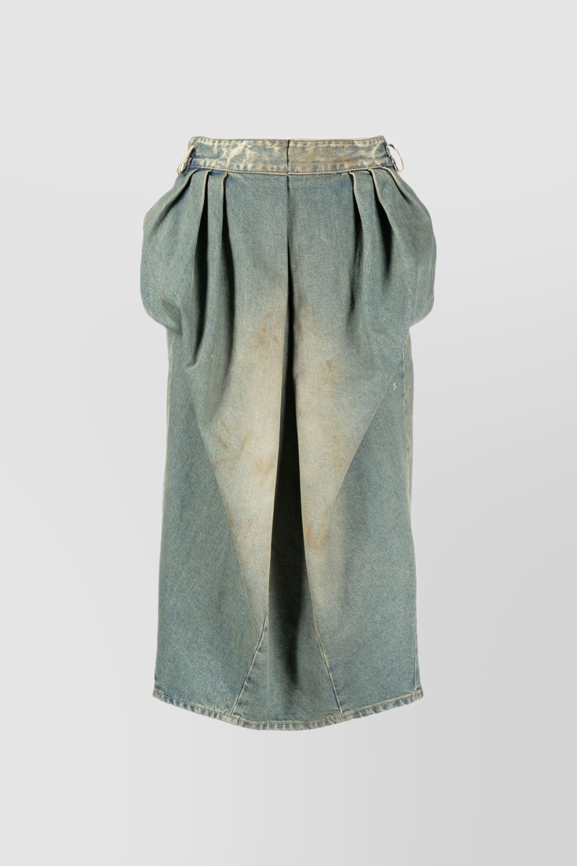 Shop Maison Margiela Draped Midi Pencil Skirt In Dirty Wash Denim In Blue
