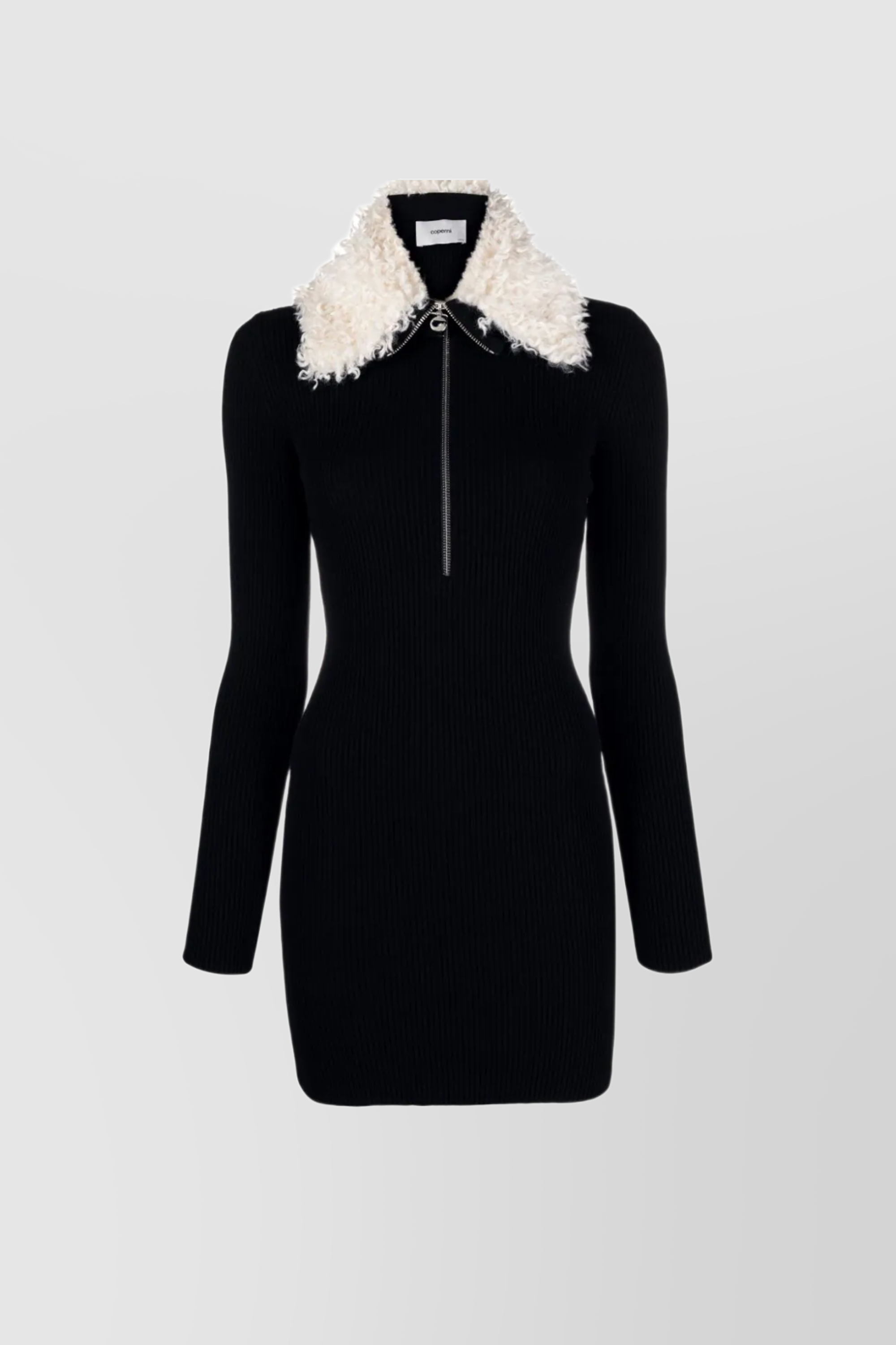 COPERNI BLACK RIPPED KNITTED ZIP MINI DRESS