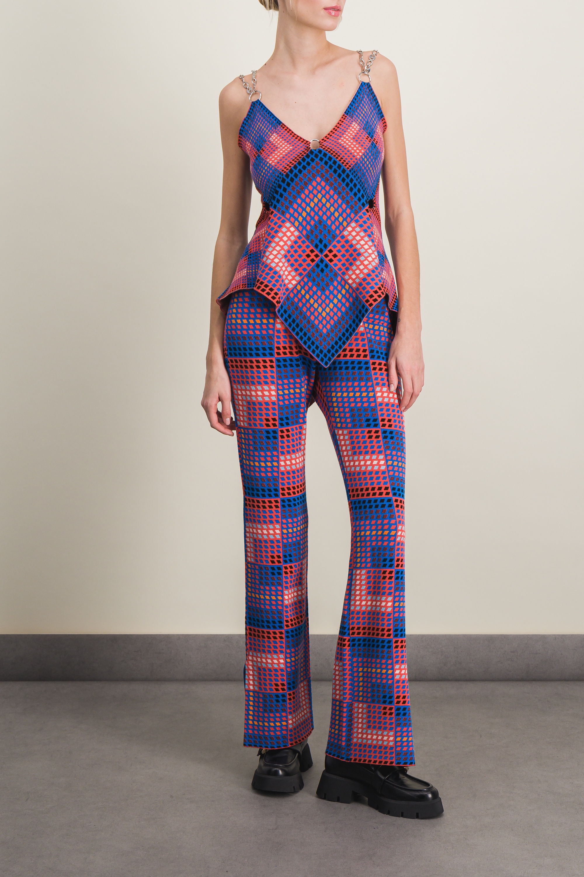 Shop Rabanne Vasarely Jacquard Fluid Straight Leg Pants In Multicoloured