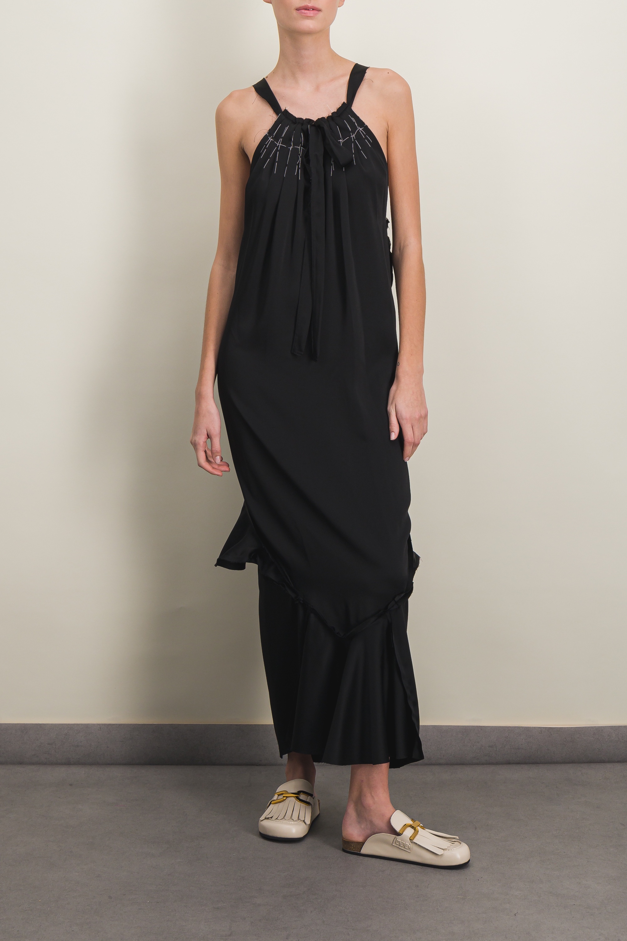 Shop Maison Margiela Halterneck Crêpe Satin Maxi Dress In Black