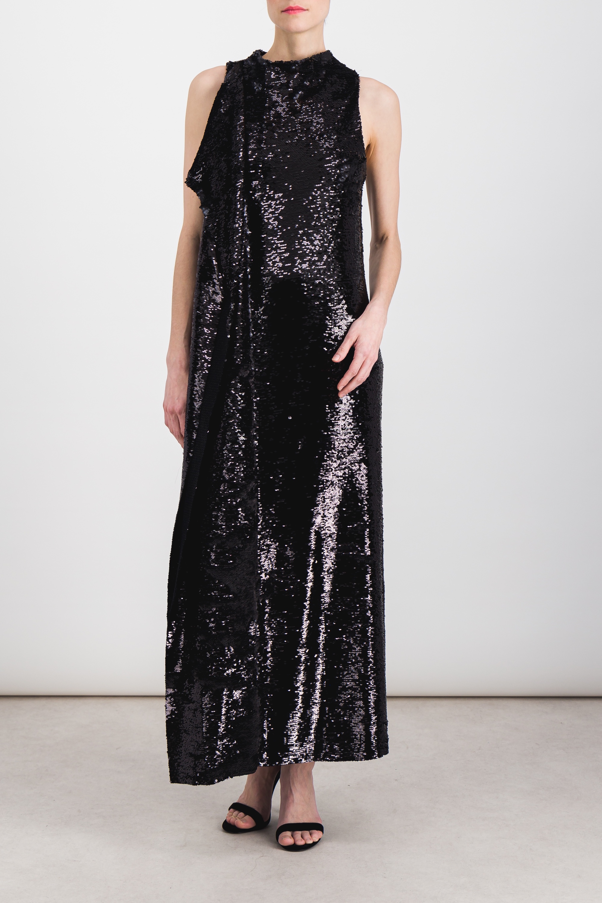 Shop Atlein Sequin Maxi Evening Dress In Black