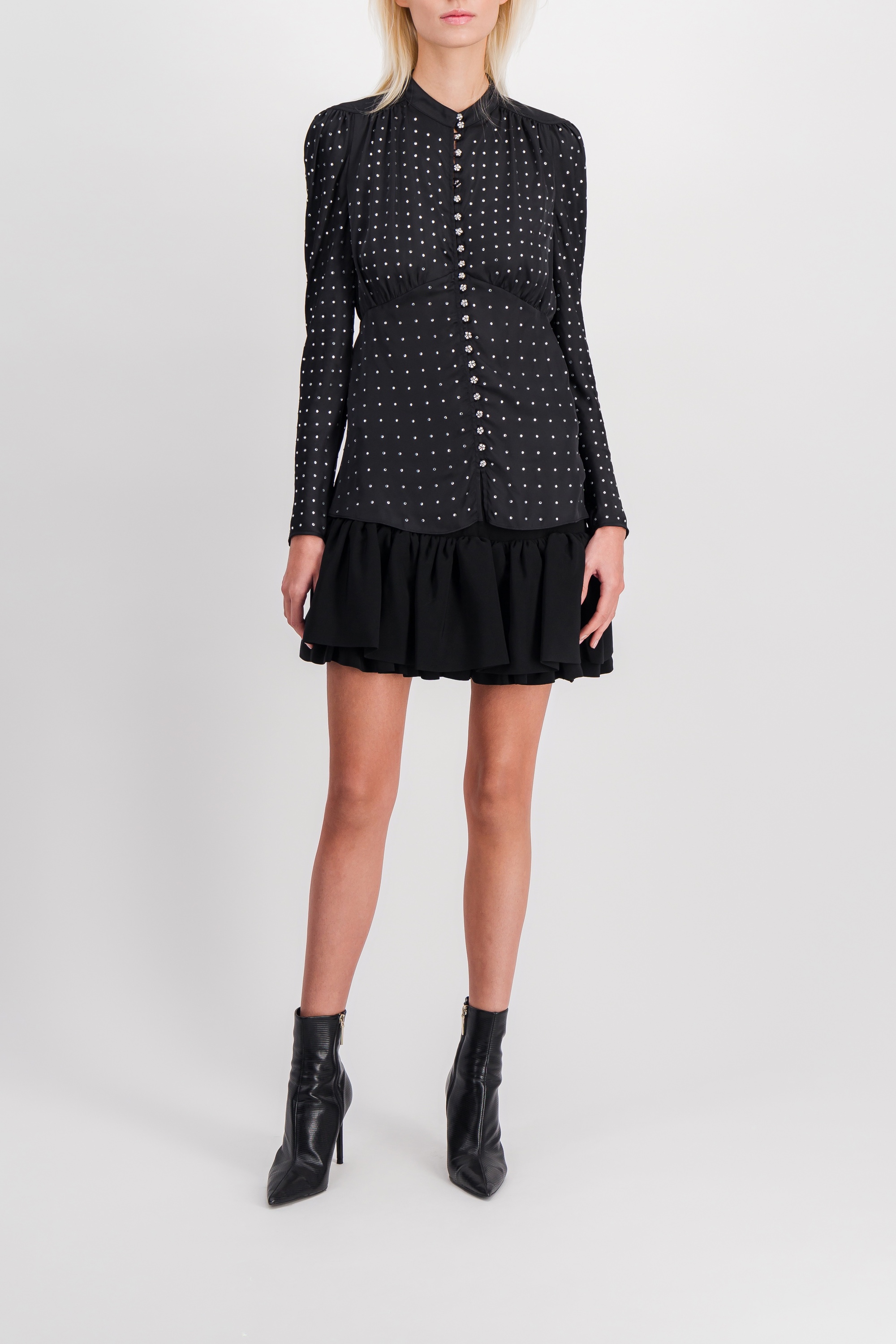 Shop Rabanne Light Satin Blouse With Cristaux And Cristal Buttons In Black