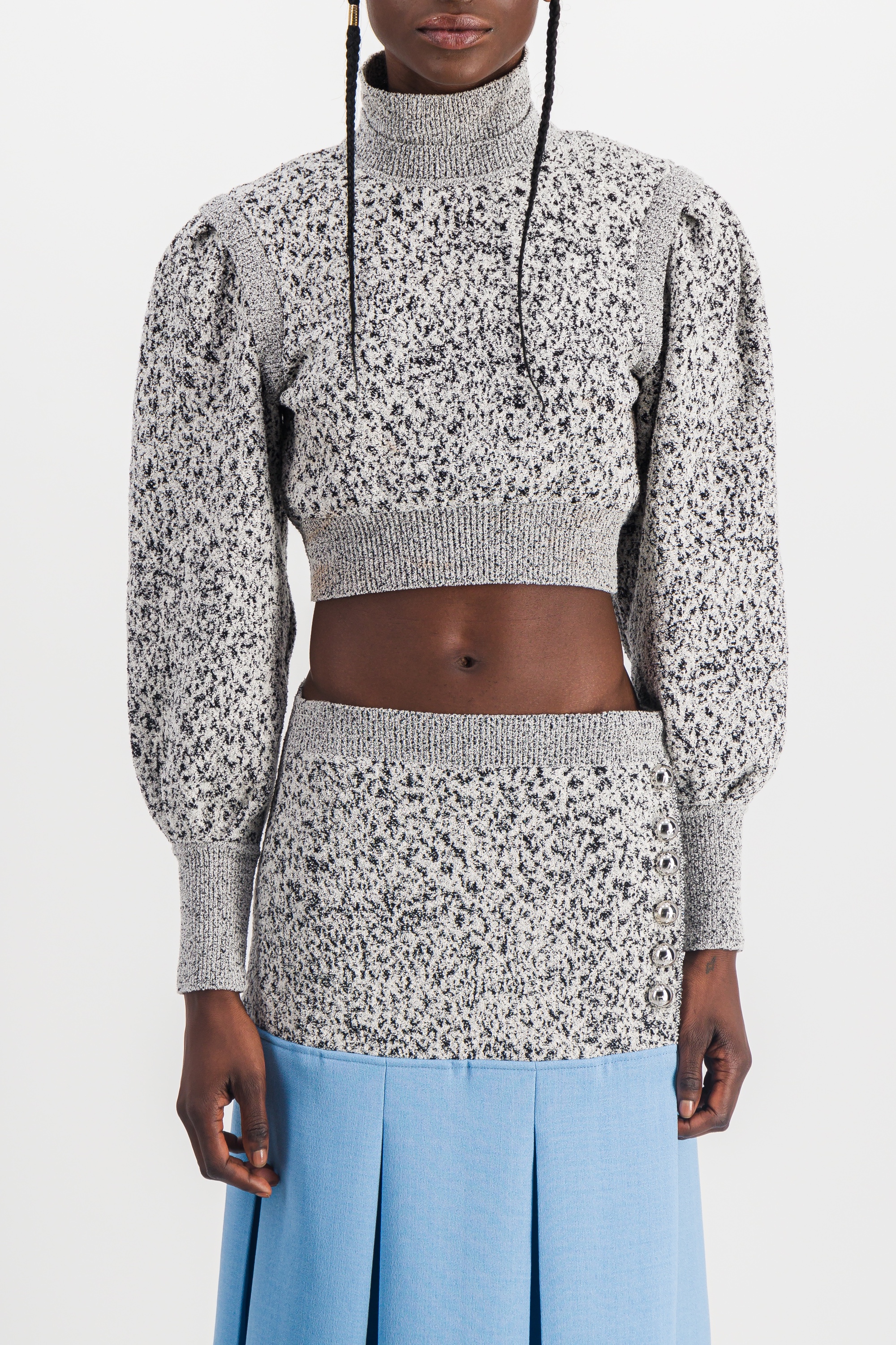 Paco Rabanne Jacquard Concrete Cropped Sweater In Grey
