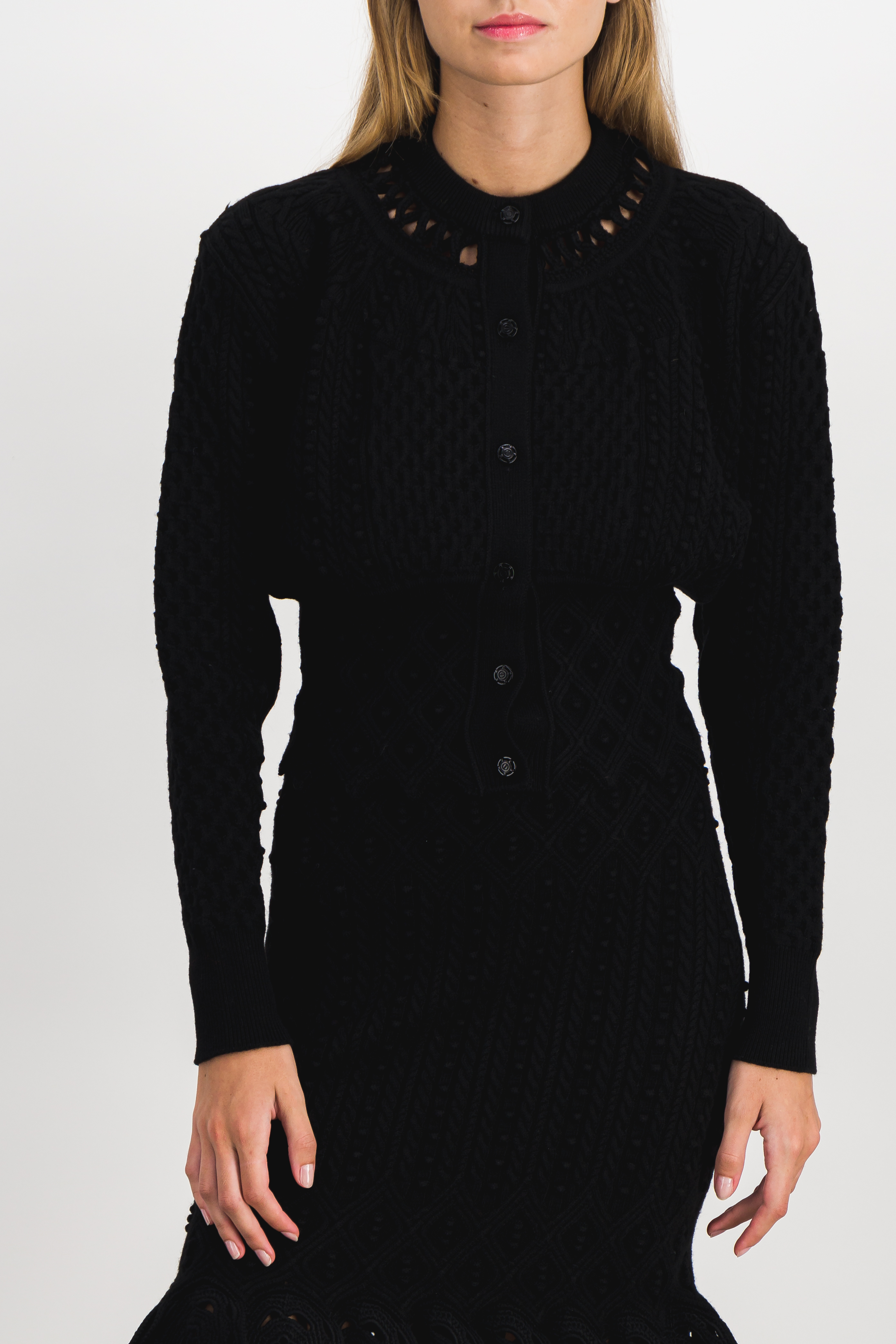 Rabanne 3d Cable Knit Cropped Cardigan In Black