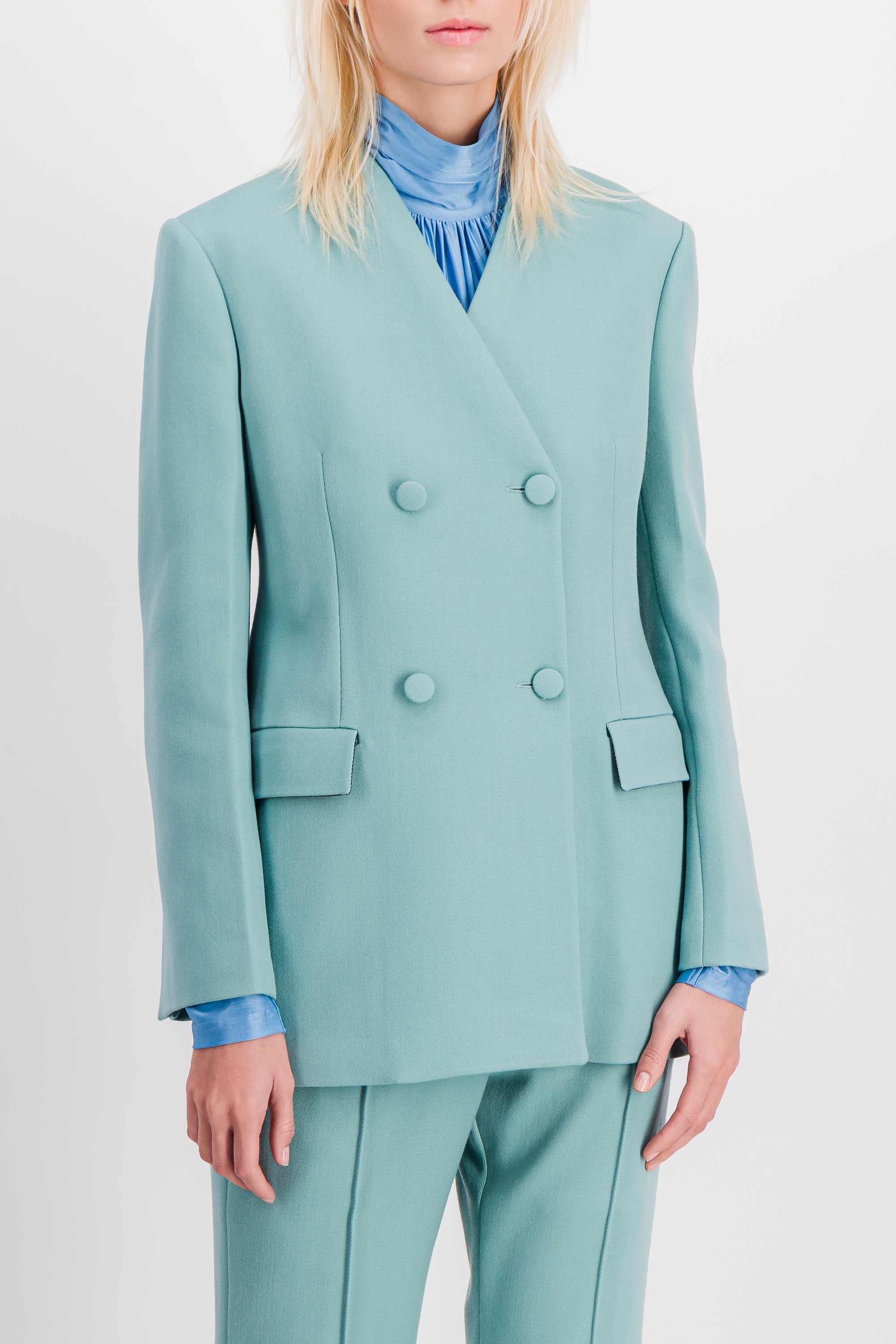 Shop Jil Sander Straight Double Buttoned Tailoring Blazer In Turquoise