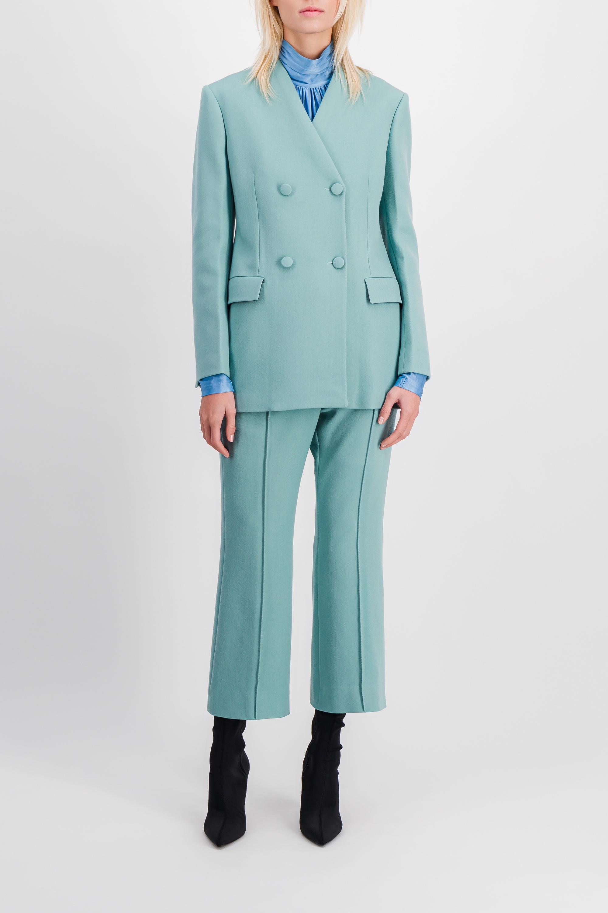 Shop Jil Sander Cropped Straight Leg Wool-nylon Pants In Turquoise
