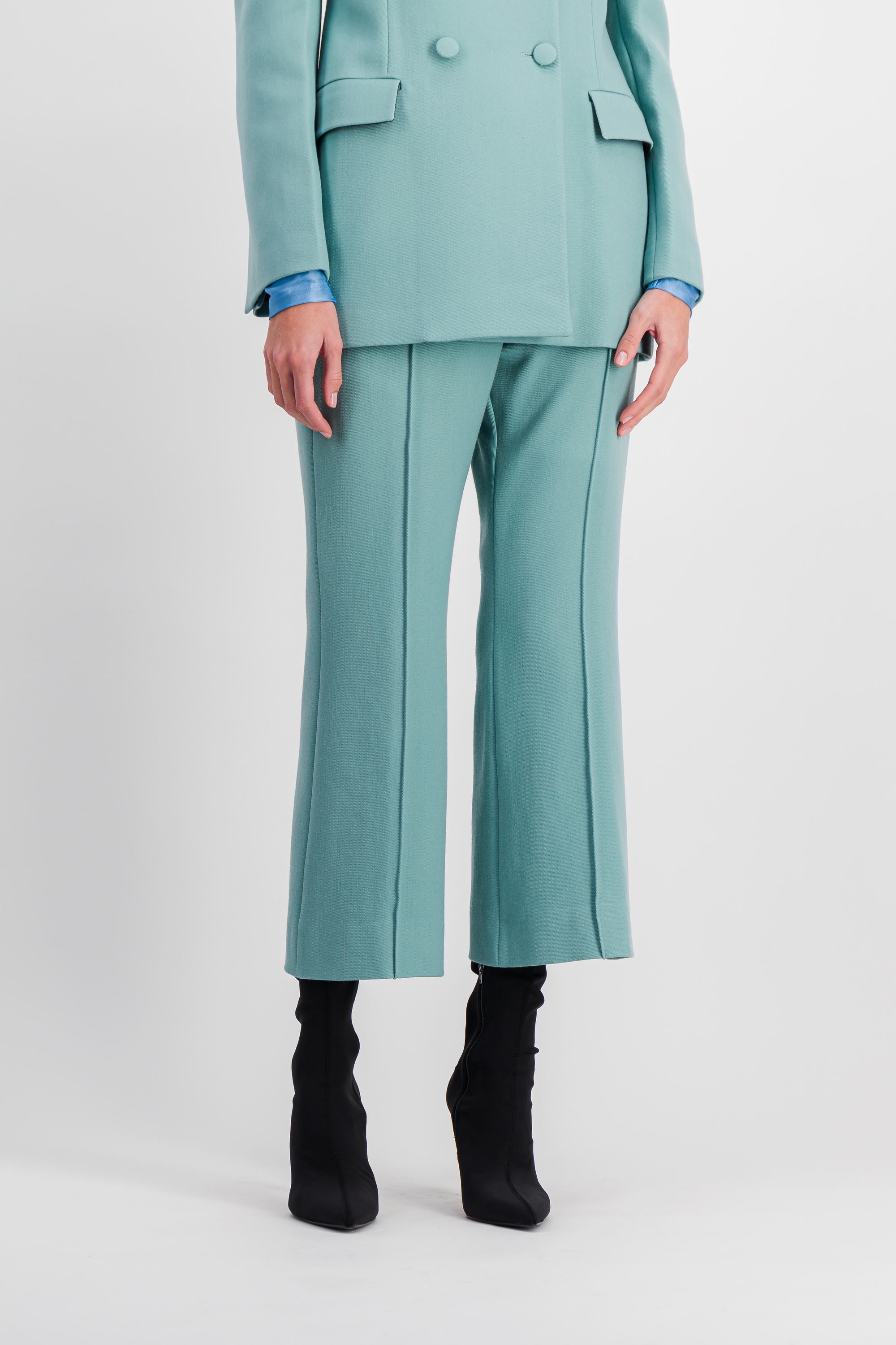 Jil Sander Cropped Straight Leg Wool-nylon Pants In Turquoise