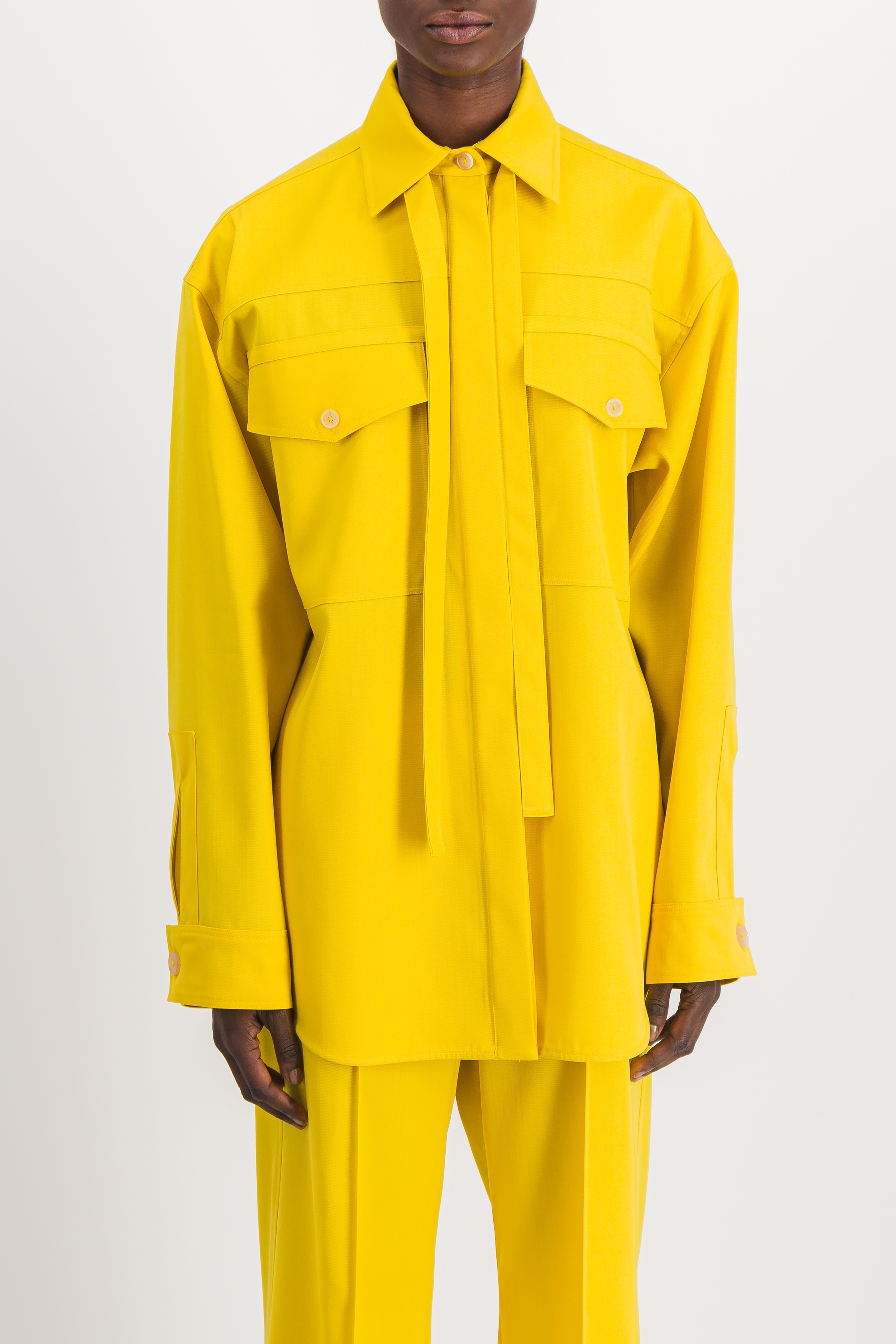 Shop Jil Sander Sunflower Loose Wool Gabardine Shirt With Breast Patch Pockets In Yellow