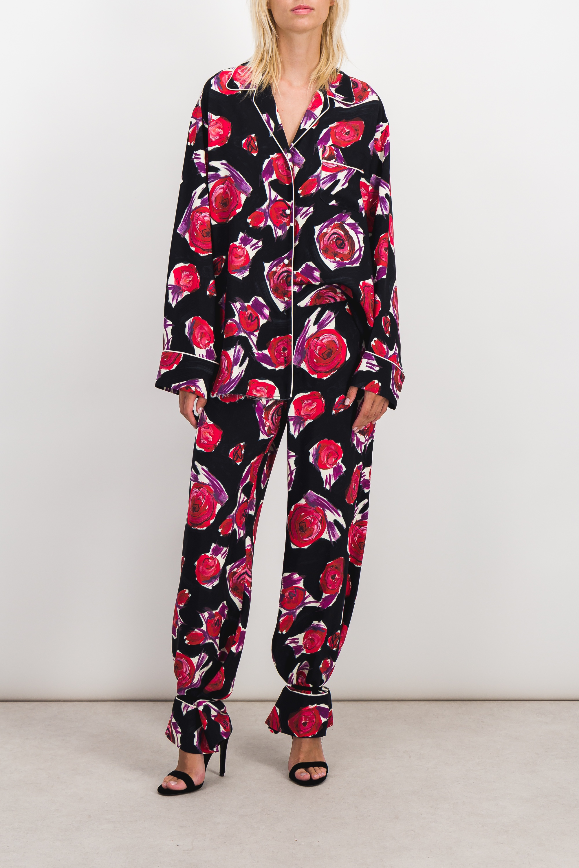 Shop Marni Drawstring Flower Printed Pyjama Pants In Black