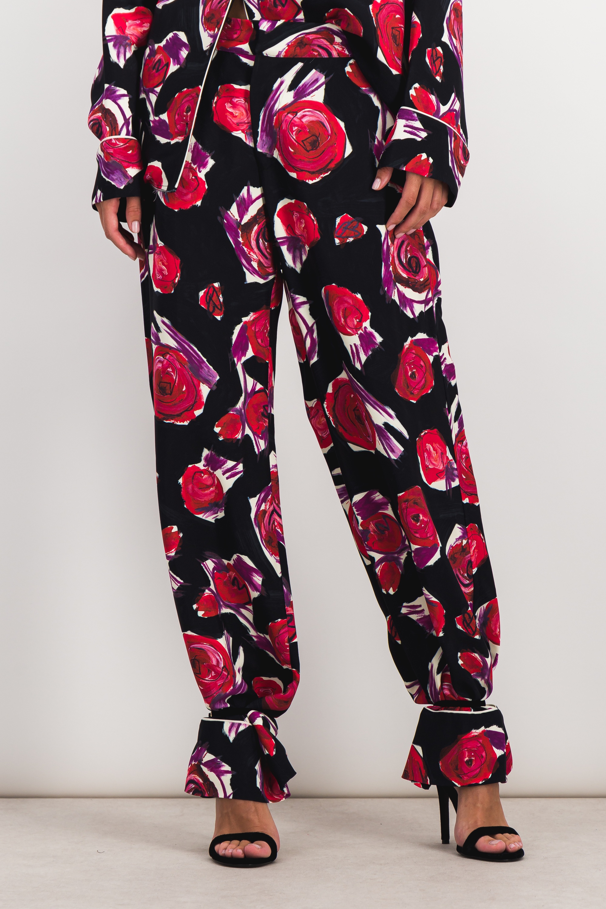 Shop Marni Drawstring Flower Printed Pyjama Pants In Black
