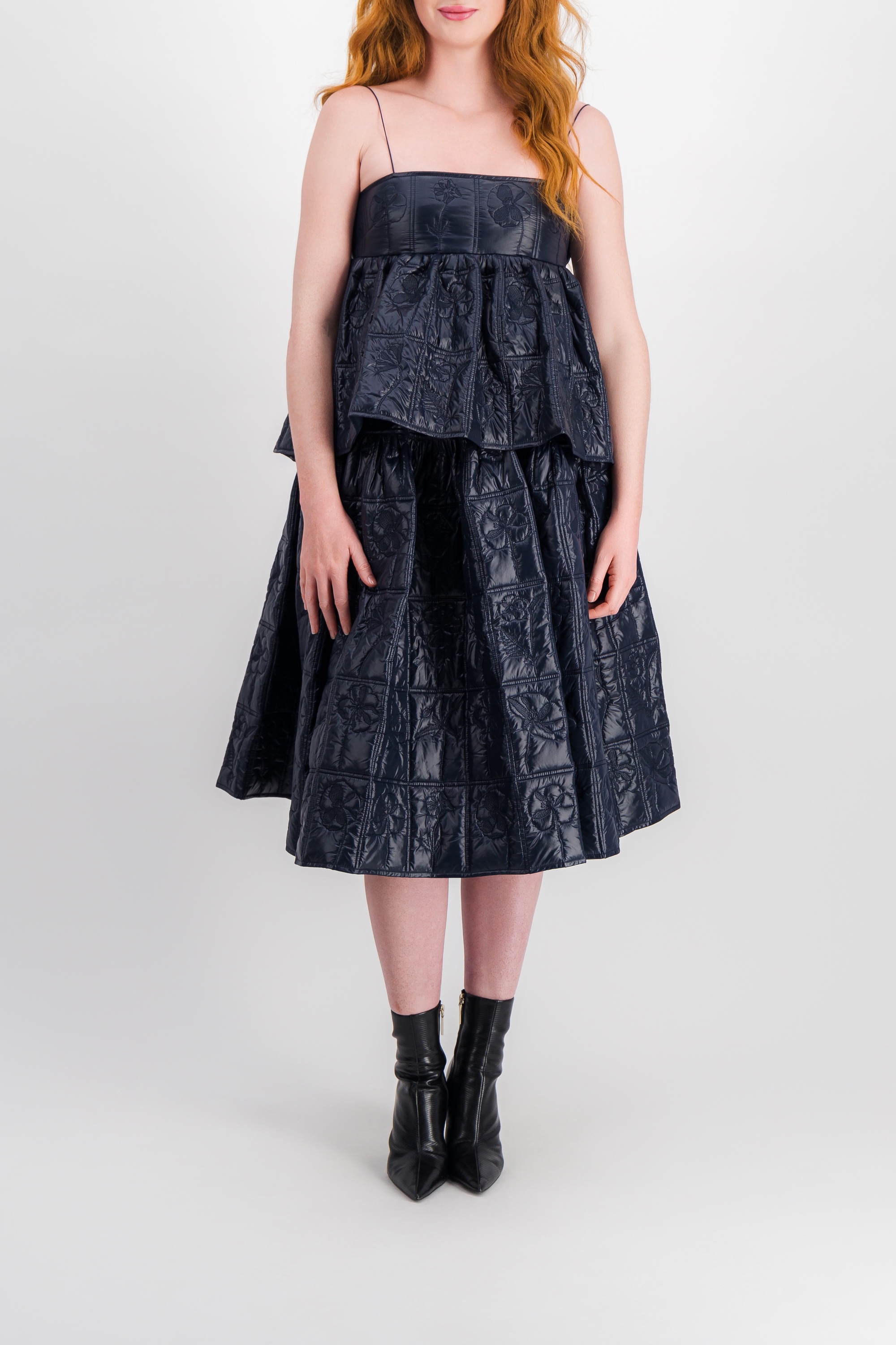 Shop Cecilie Bahnsen Quilted Voluminous Midi Skirt In Blue